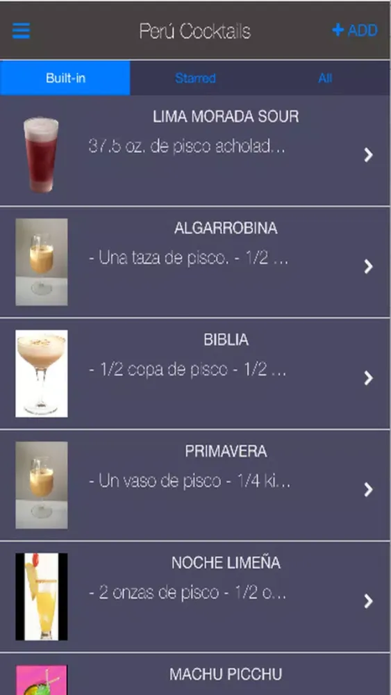 Capturas de tela do Perú Cocktails