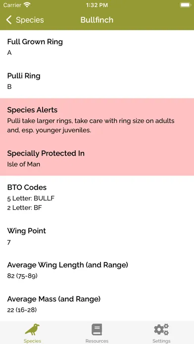 ภาพหน้าจอของ BTO Ringing & NRS Info
