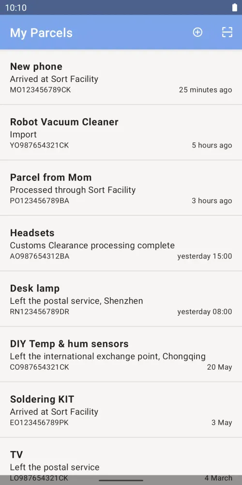 Tangkapan layar My Parcels