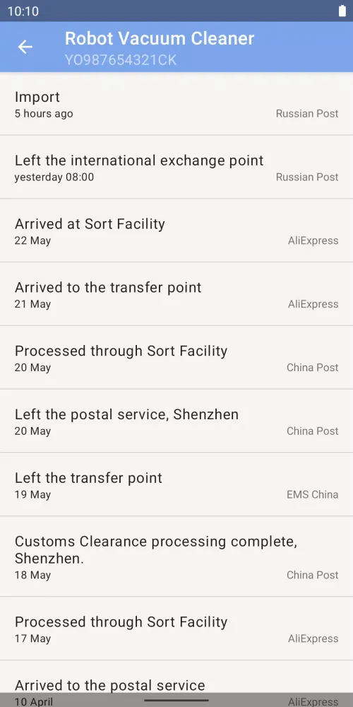 Tangkapan layar My Parcels