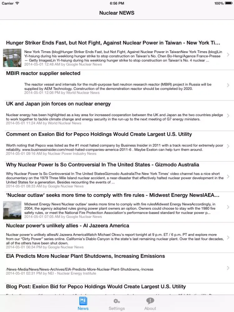 Tangkapan layar Nuclear News iPad 