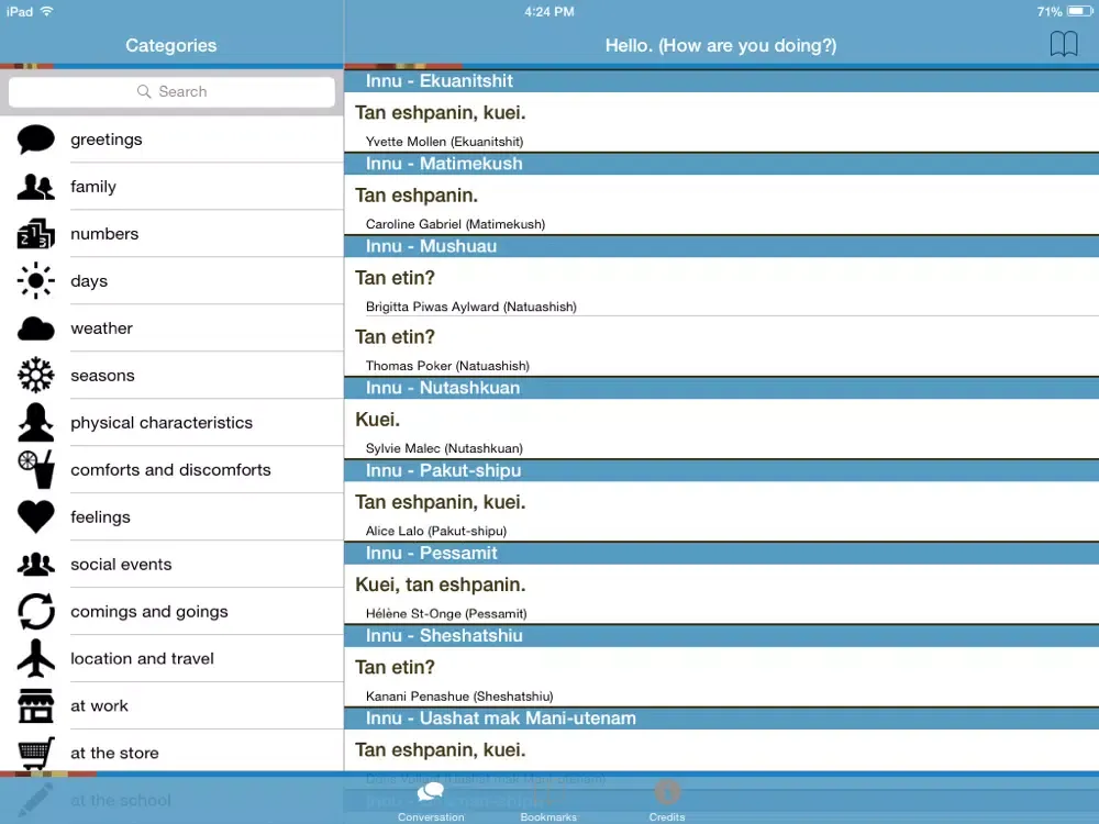 Innu Conversation iPad 应用截图
