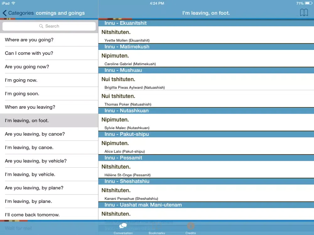Innu Conversation iPad 应用截图