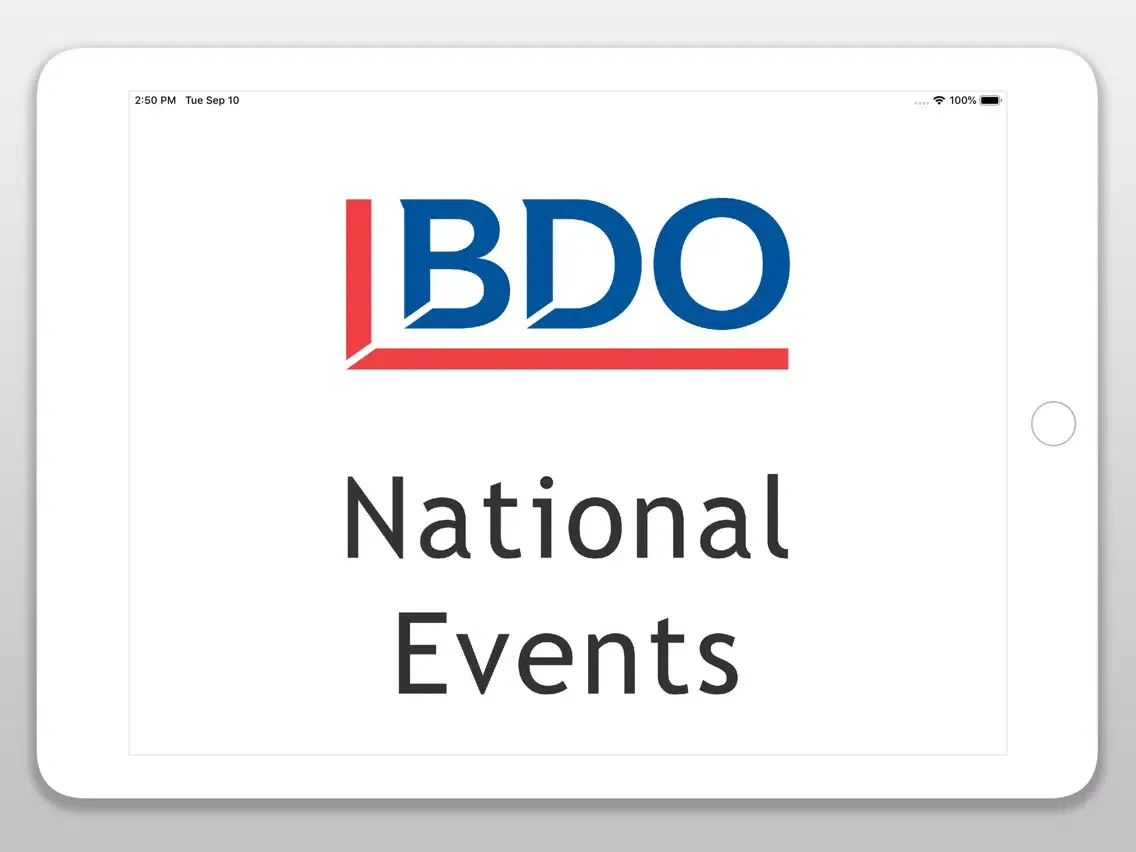 Tangkapan skrin BDO CANADA National Events iPad 