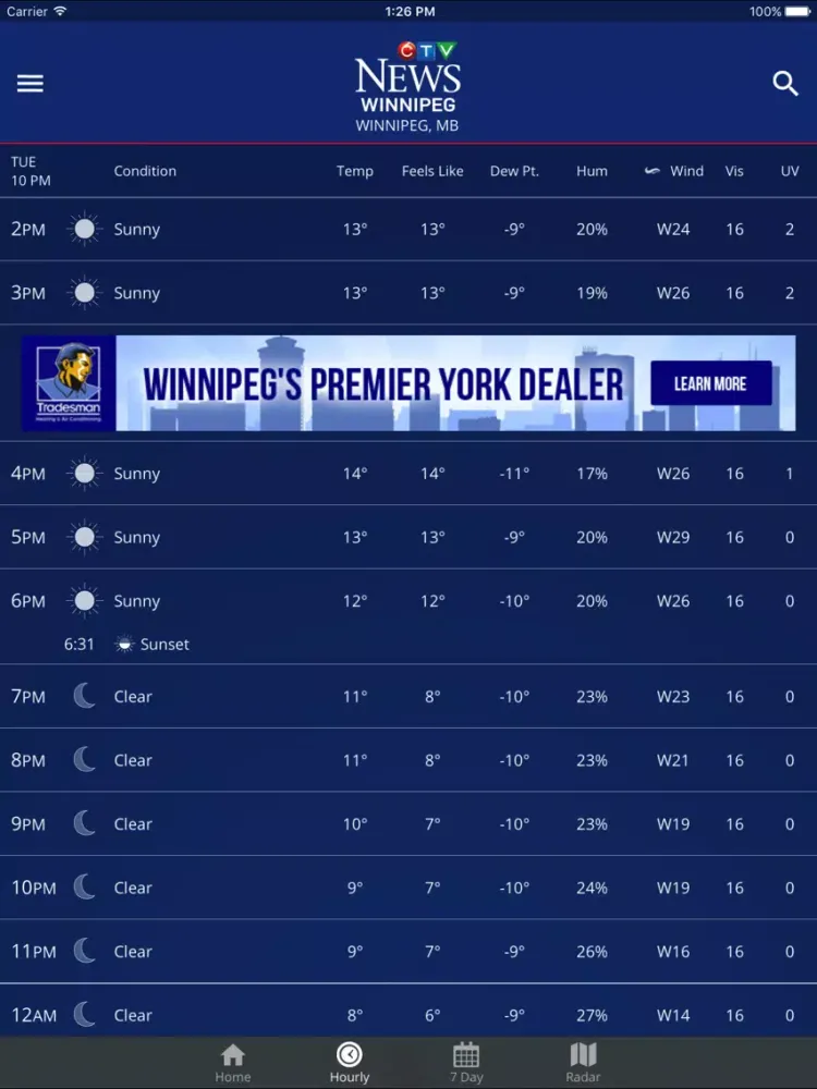 Tangkapan skrin CTV News Winnipeg Weather iPad 