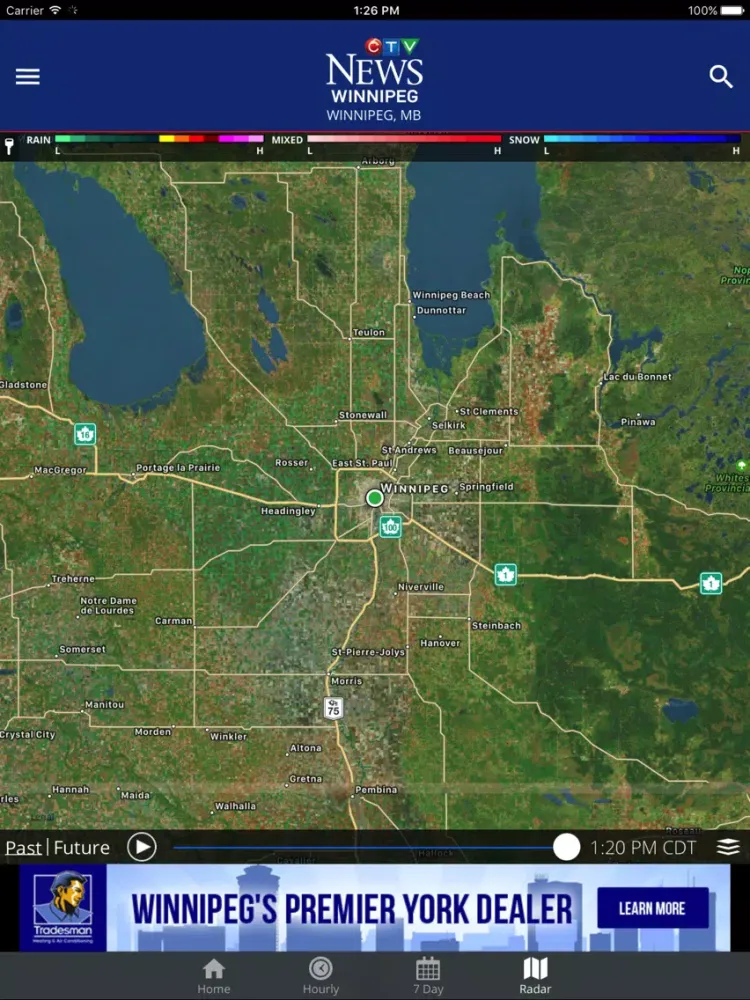 Tangkapan skrin CTV News Winnipeg Weather iPad 
