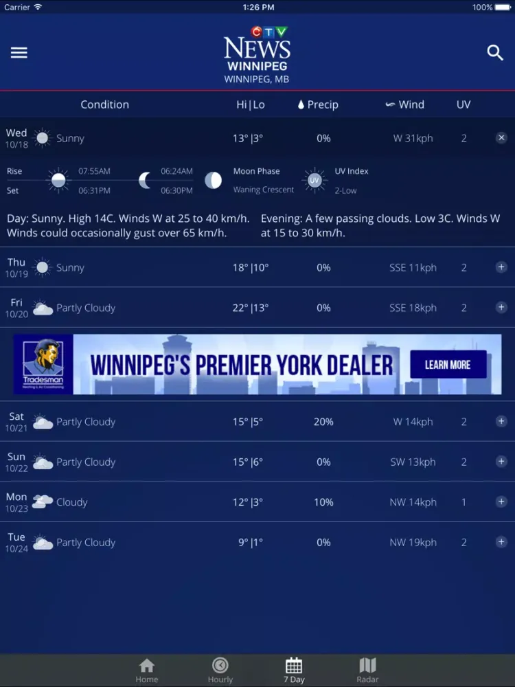 Tangkapan skrin CTV News Winnipeg Weather iPad 