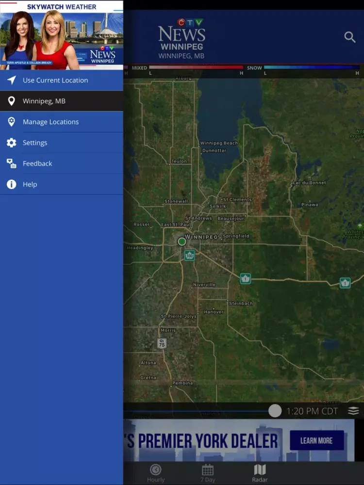 Tangkapan skrin CTV News Winnipeg Weather iPad 