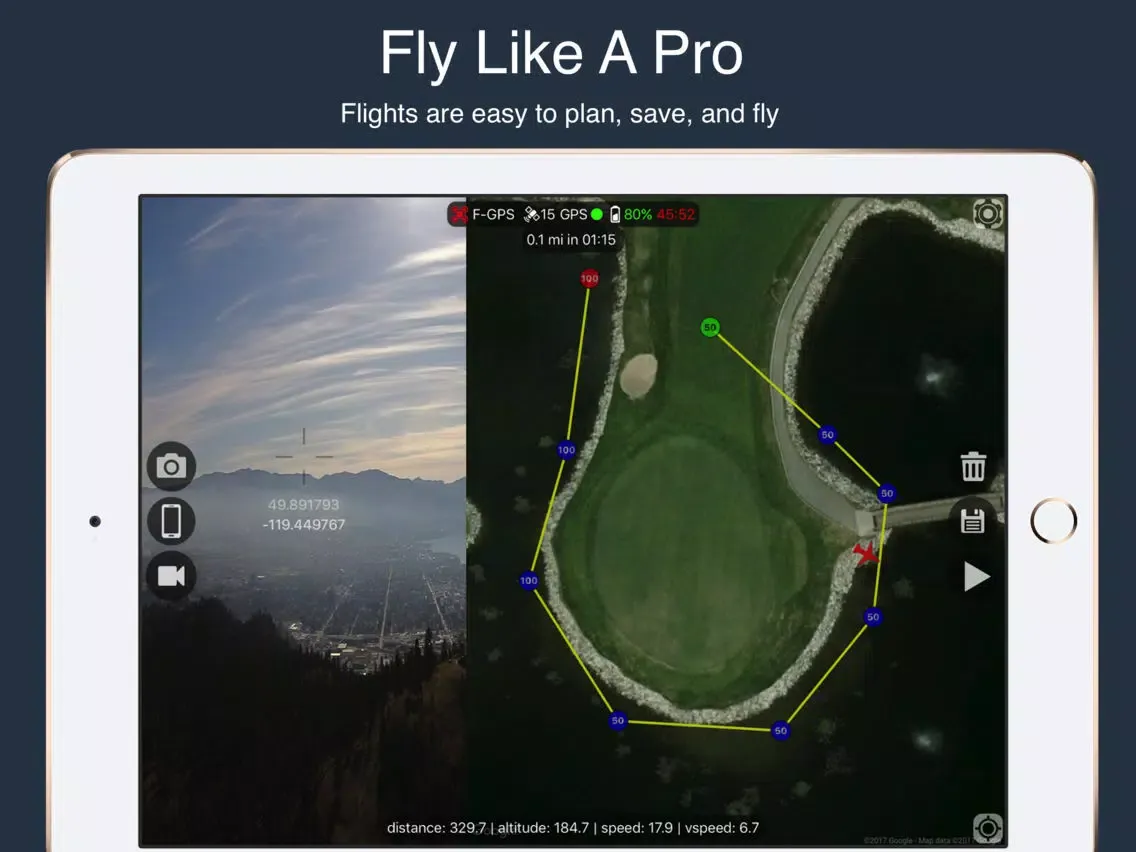 Ảnh chụp màn hình của Flight Plan For DJI P2 Vision+ iPad 