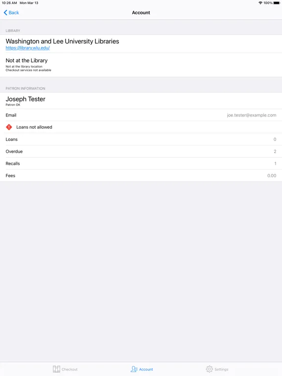 Capturas de tela do W&L University Libraries iPad 