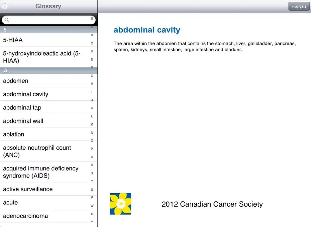 Canadian Cancer Glossary iPad  Screenshots