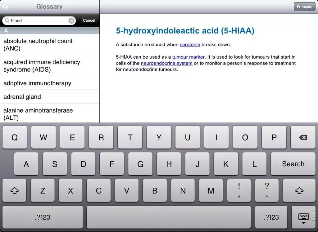 Canadian Cancer Glossary iPad  Screenshots