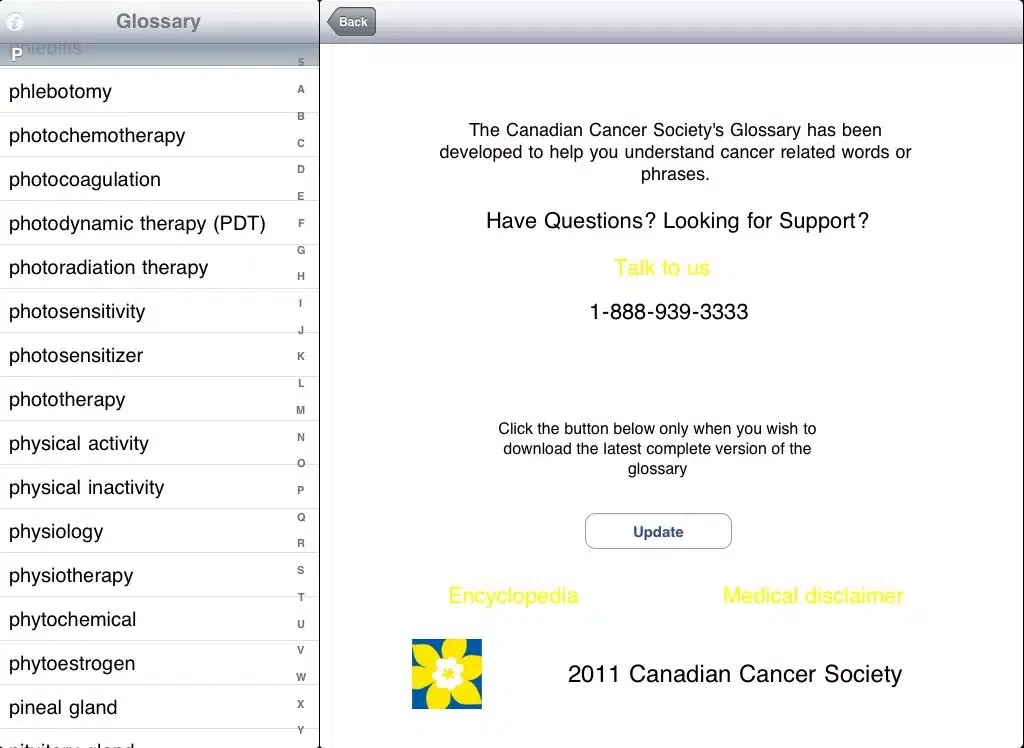 Canadian Cancer Glossary iPad  Screenshots