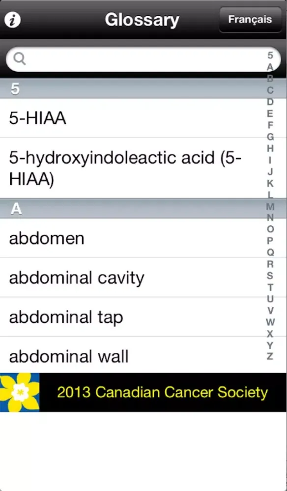 Canadian Cancer Glossary Screenshots