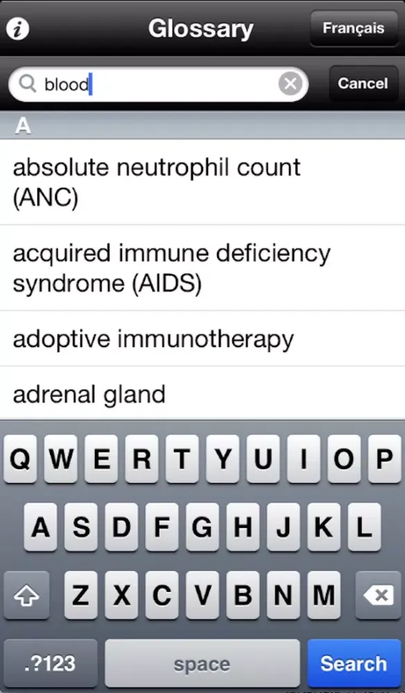 Canadian Cancer Glossary Screenshots