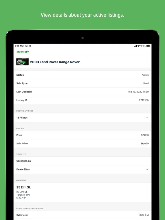Capturas de pantalla de Carpages.ca Dashboard iPad 