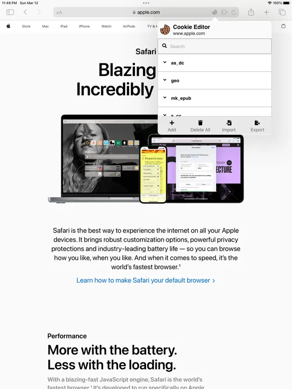 Cookie-Editor iPad  سکرین شاٹس