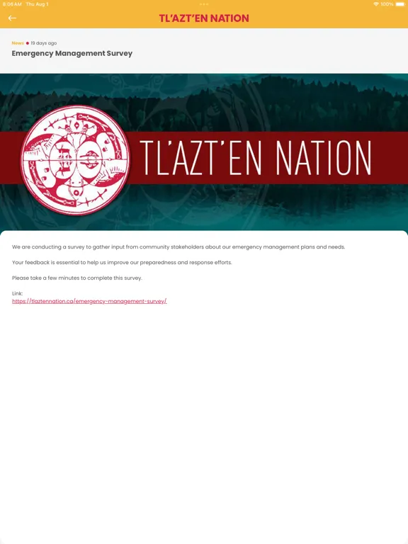 Ảnh chụp màn hình của Tl'azt'en Nation iPad 