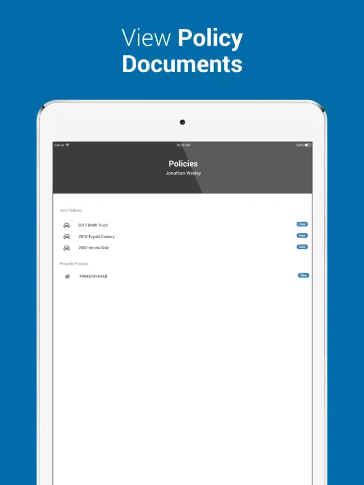 Ảnh chụp màn hình của DND Insurance iPad 