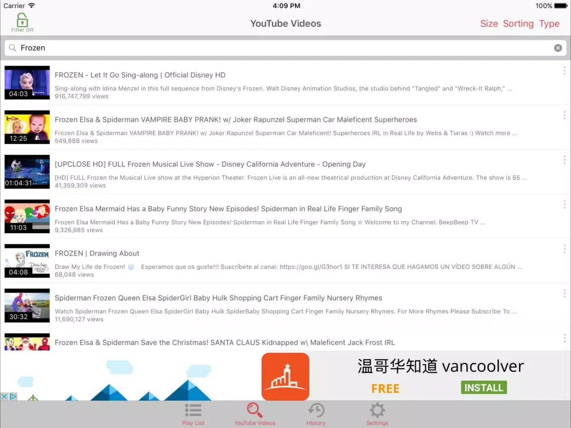 Tangkapan layar SafeTube Light iPad 