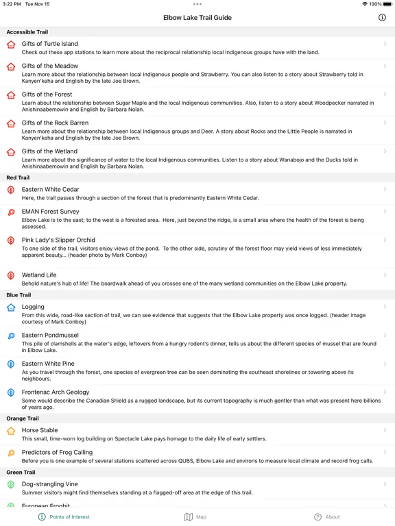 Elbow Lake Trail Guide iPad  Screenshots