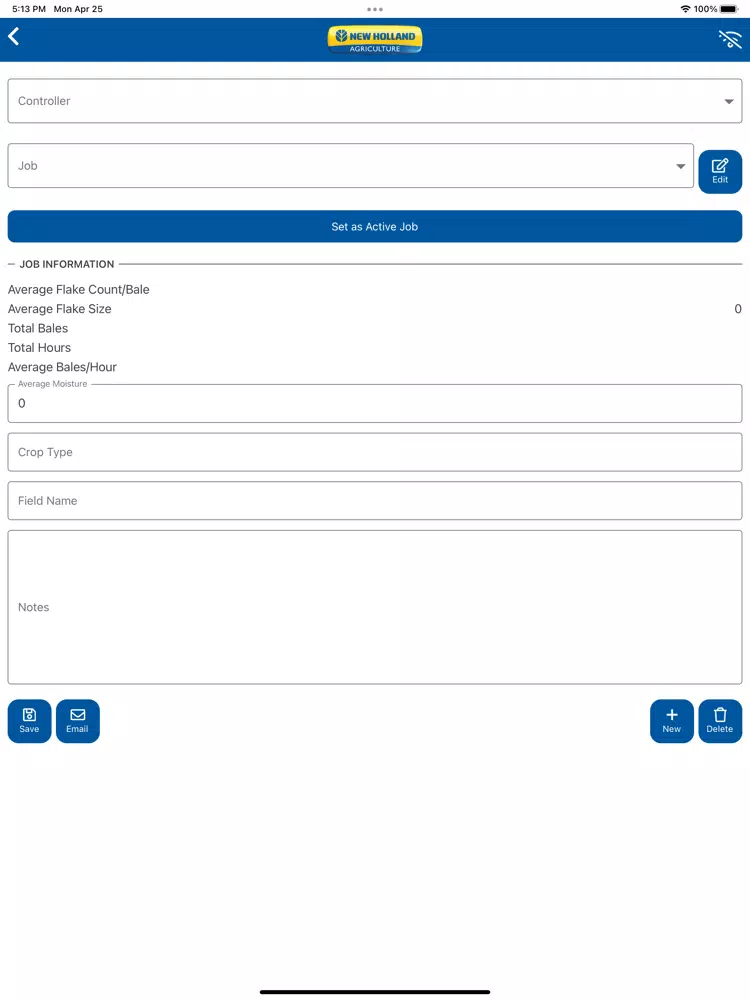 Ảnh chụp màn hình của Electronic Bale Length Control iPad 