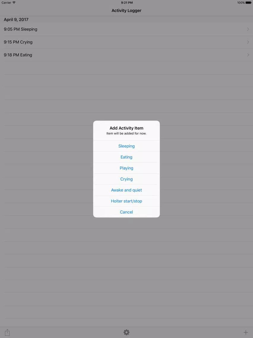 Baby Activity Logger iPad  スクリーンショット
