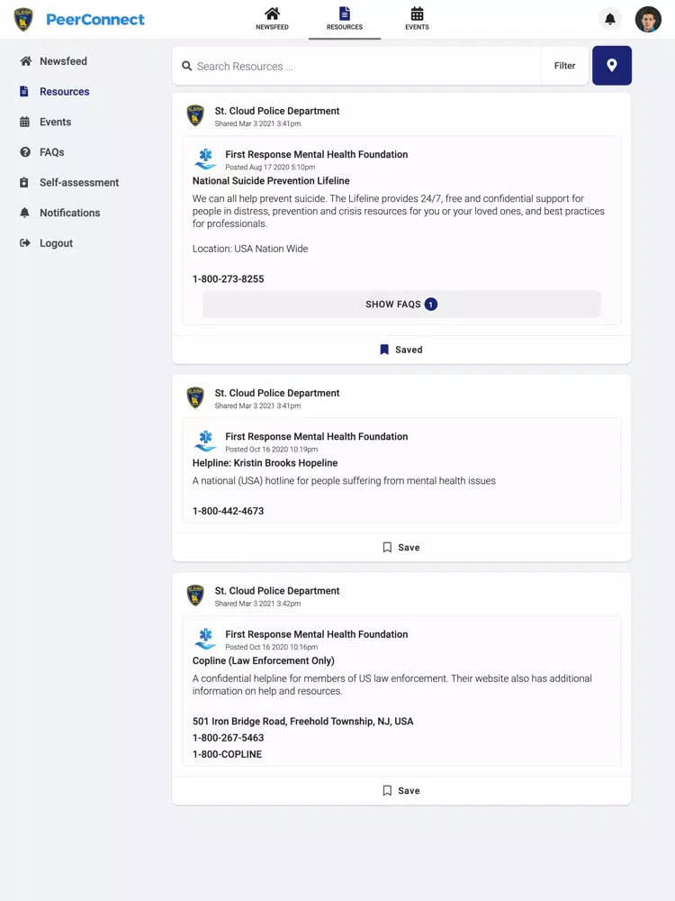 Tangkapan layar St. Cloud Police PeerConnect iPad 