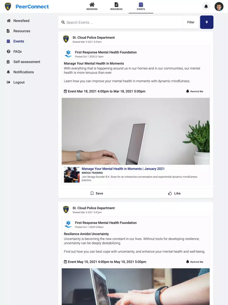 Tangkapan layar St. Cloud Police PeerConnect iPad 