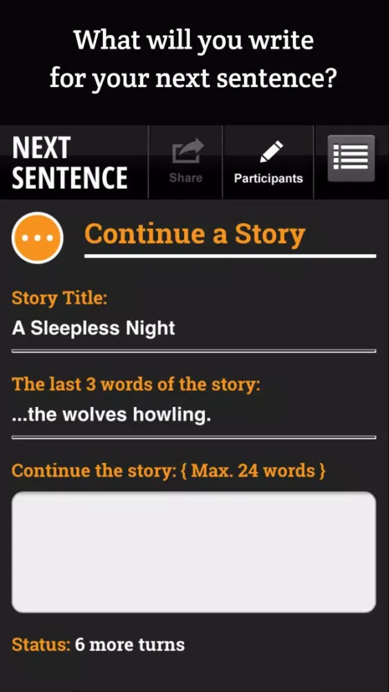 Capturas de tela do Next Sentence