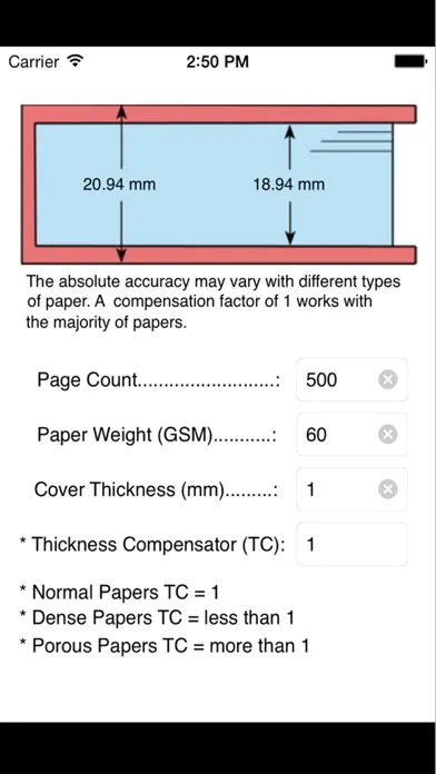 Screenshot di Book Thickness Calculator