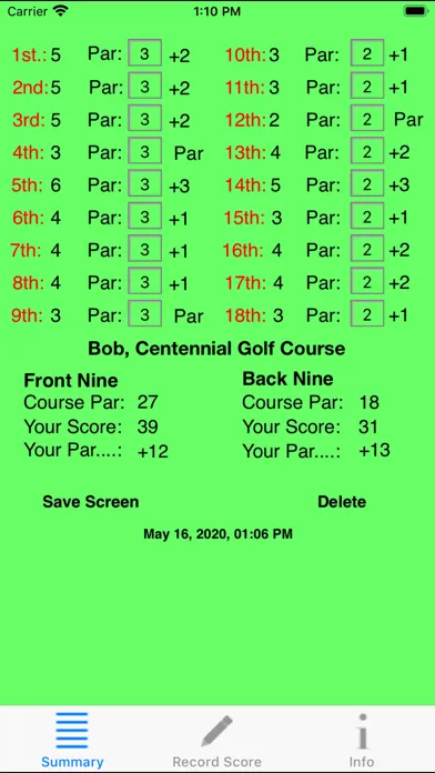 Duffer's Golf Score Card Screenshots