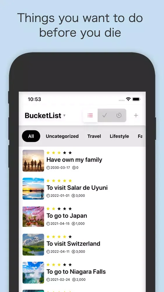 Tangkapan layar BucketList - Life once