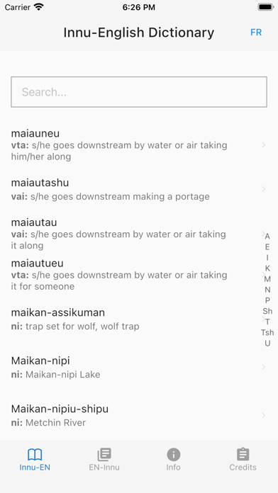 ภาพหน้าจอของ Innu Dictionary