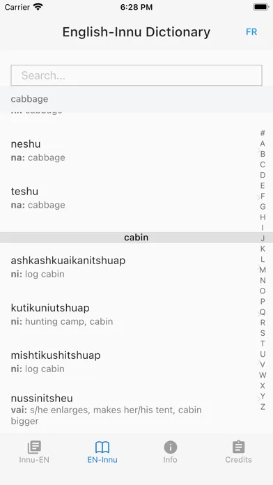 Tangkapan layar Innu Dictionary