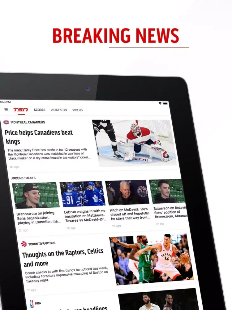 Captures d'écran de TSN GO iPad 