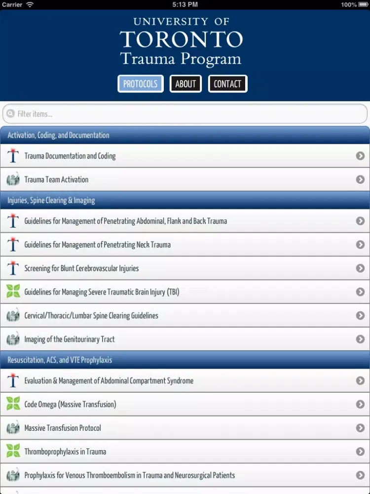U of T Trauma Protocols iPad 应用截图