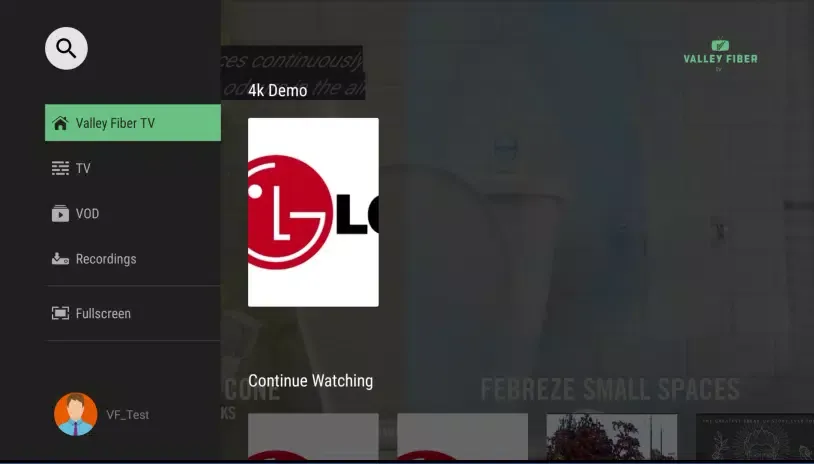 Tangkapan layar Valley Fiber TV