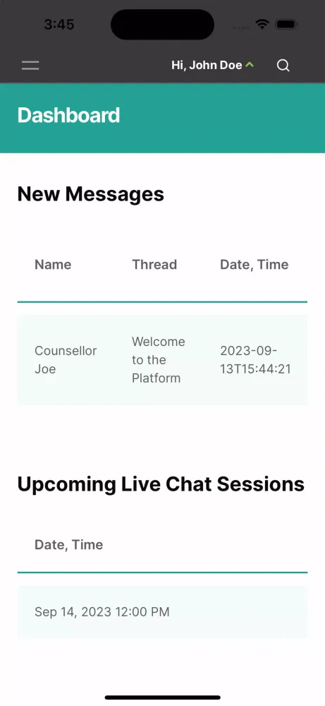 WES Online Counselling Screenshots