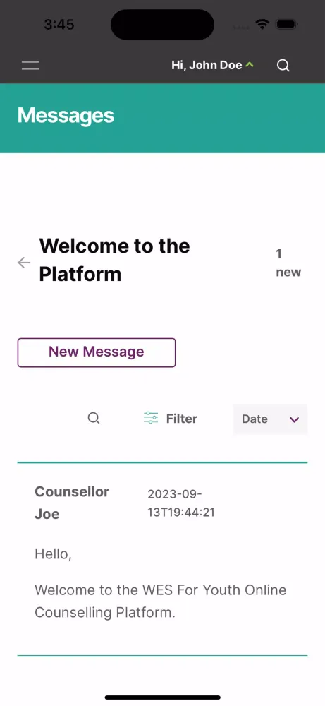 WES Online Counselling Screenshots