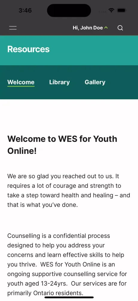 WES Online Counselling Screenshots