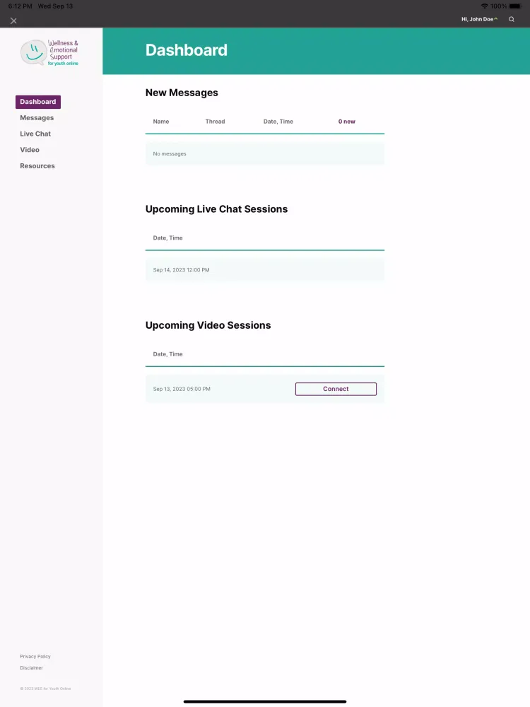 WES Online Counselling Screenshots