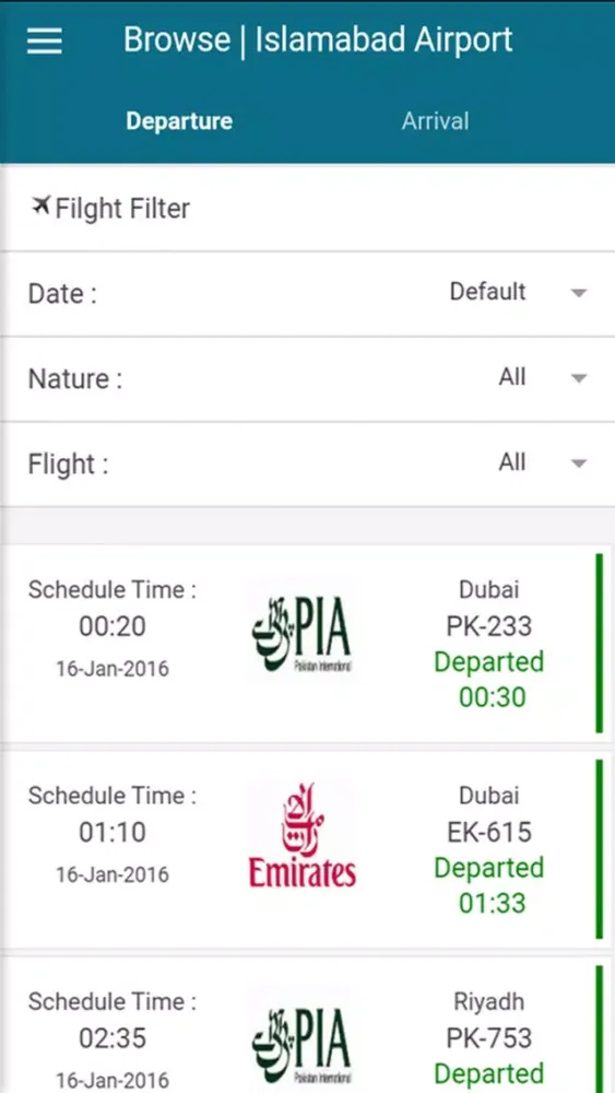 PCAA Flight Inquiry Screenshots
