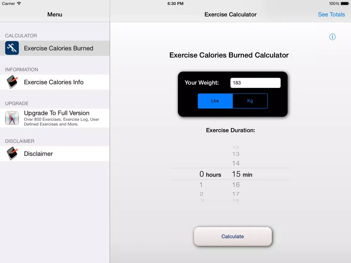 Exercise Calorie Calculator - Calculate the Calories Burned During Exercise iPad  Screenshots