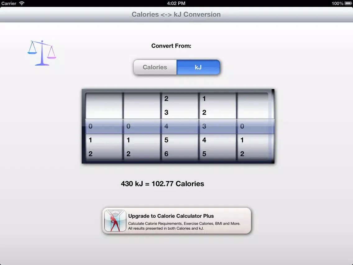Tangkapan layar kJ to Calories iPad 