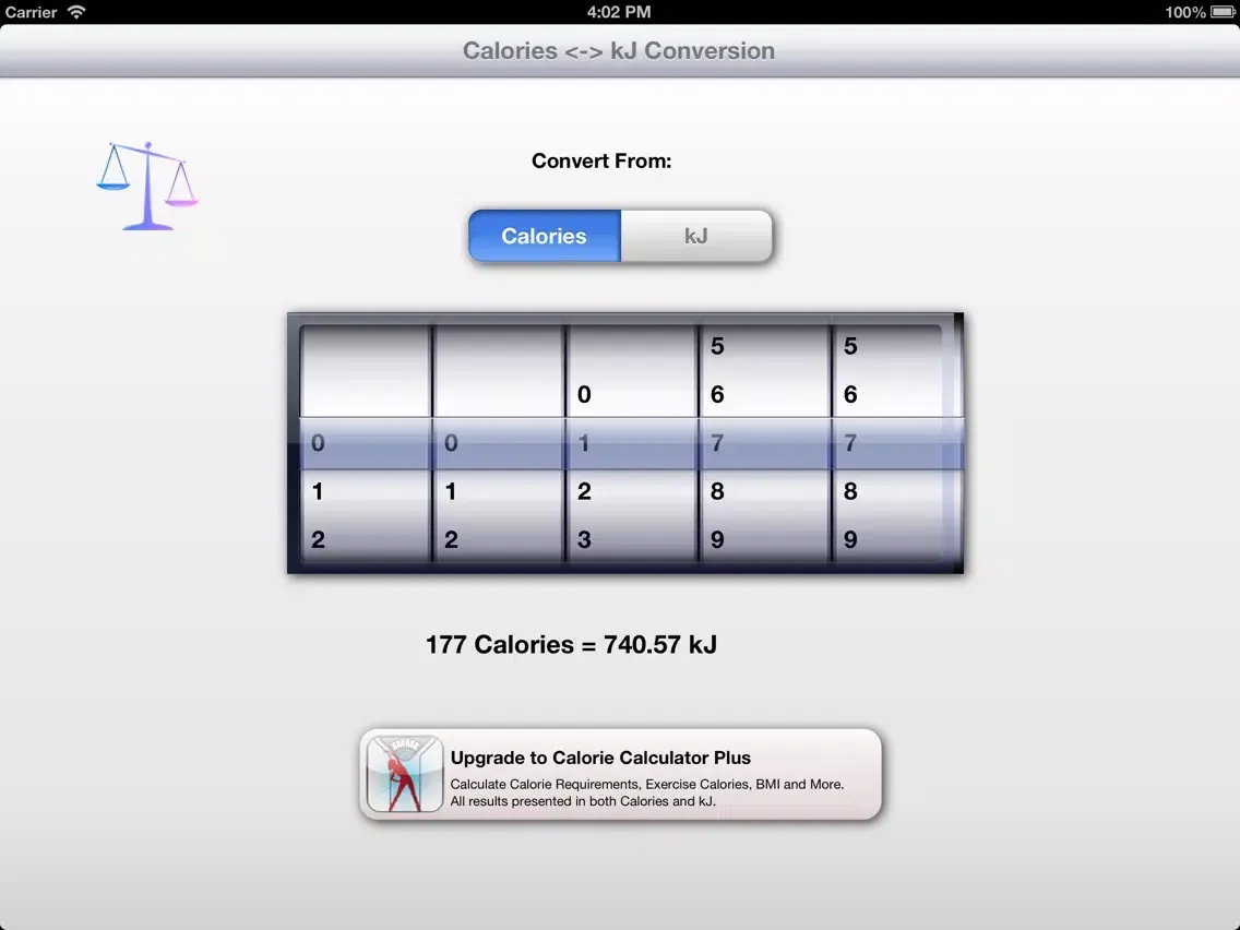 Tangkapan layar kJ to Calories iPad 