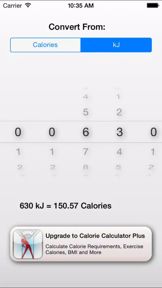 Tangkapan layar kJ to Calories