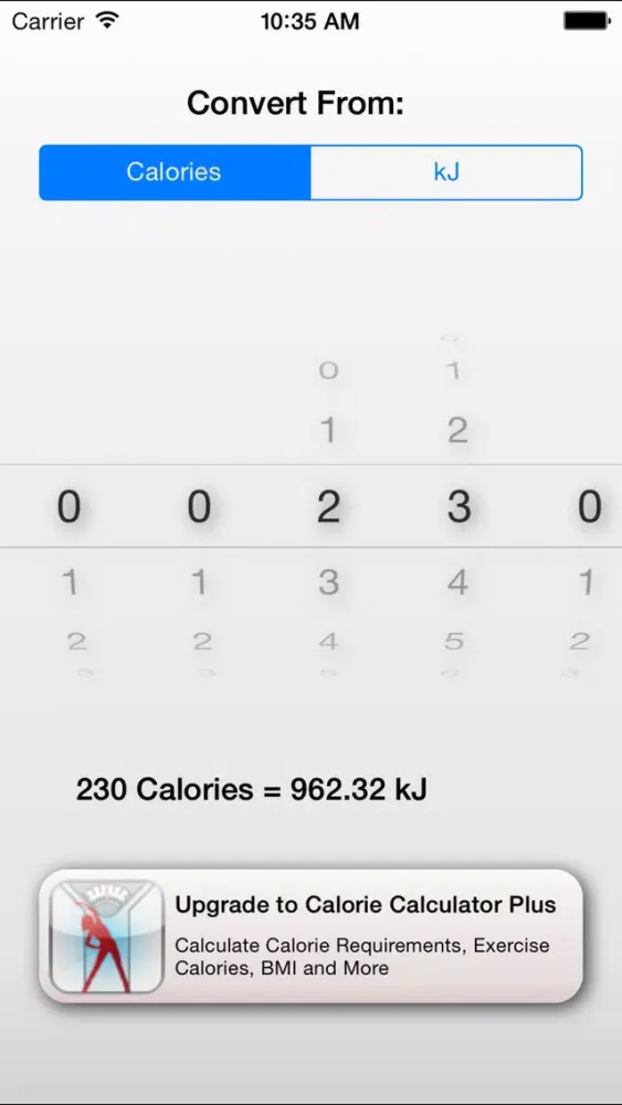 Tangkapan layar kJ to Calories