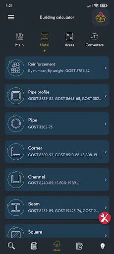 Tangkapan layar Construction Calculator