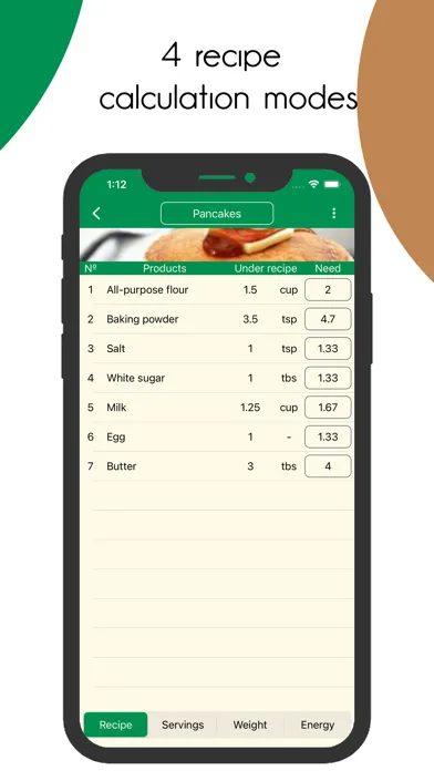 Calculation of recipes スクリーンショット
